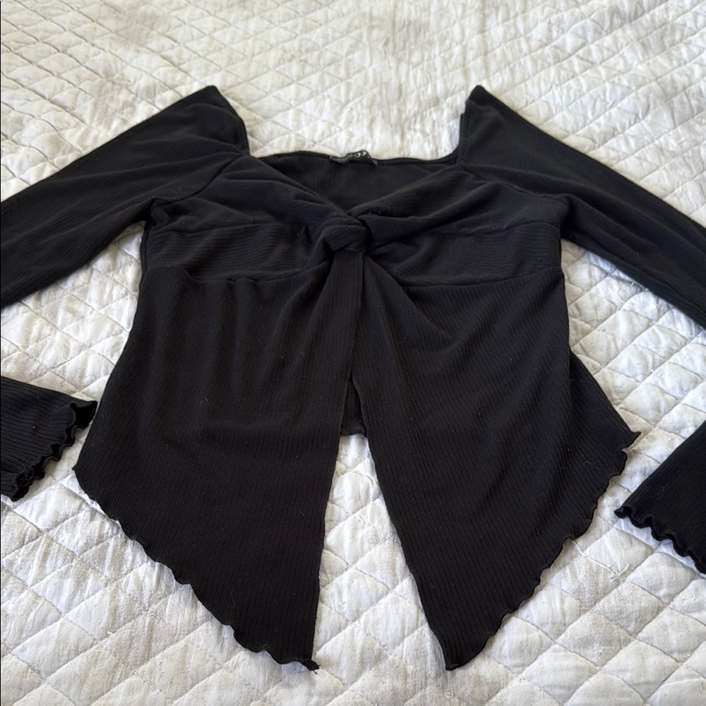 Papermoon Black Asymmetrical Tie Open-Front Blouse